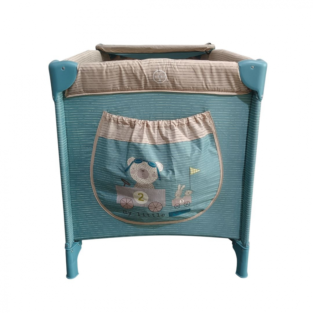 Patut / Tarc de Joaca Pliant Voiaj 2 in 1 pentru Bebelusi si Copii  Sleepy Baby, 2 Nivele, Intrare Laterala, Portabil, Etaj Intermediar Nou-Nascuti, Masuta de Infasat, Salteluta, Geanta Transport - Turcoaz [5]