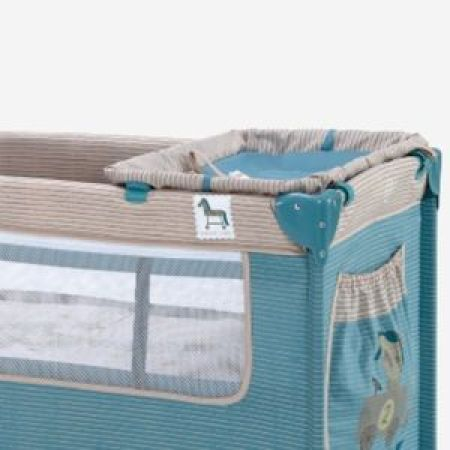 Patut / Tarc de Joaca Pliant Voiaj 2 in 1 pentru Bebelusi si Copii  Sleepy Baby, 2 Nivele, Intrare Laterala, Portabil, Etaj Intermediar Nou-Nascuti, Masuta de Infasat, Salteluta, Geanta Transport - Turcoaz [4]