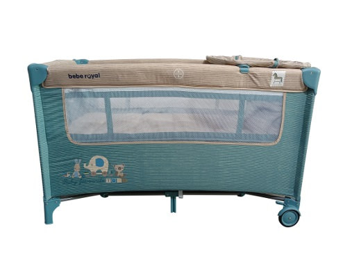 Patut / Tarc de Joaca Pliant Voiaj 2 in 1 pentru Bebelusi si Copii  Sleepy Baby, 2 Nivele, Intrare Laterala, Portabil, Etaj Intermediar Nou-Nascuti, Masuta de Infasat, Salteluta, Geanta Transport - Turcoaz [2]