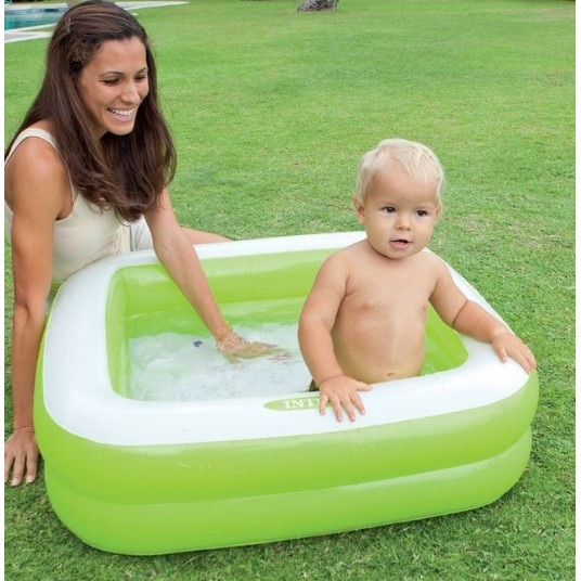 Piscina cu baza gonflabila pentru copii, Vinil, Patrata, Verde, 85 cm [2]