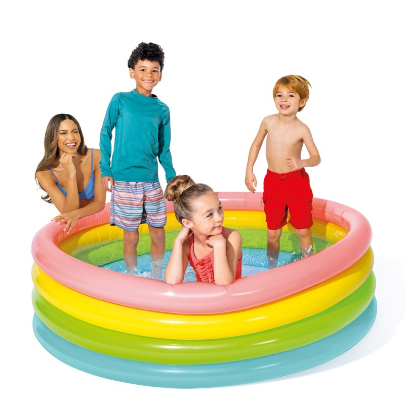 Piscina Gonflabila pentru Copii ,, Curcubeul Fericit'' , Usor de montat ,4 Inele gonflabile  , Instalare Rapida, Forma Rotunda ,Material PVC , Multicolora ,Dimensiune 168 x 46 cm+ kit Reparatie Cadou [2]