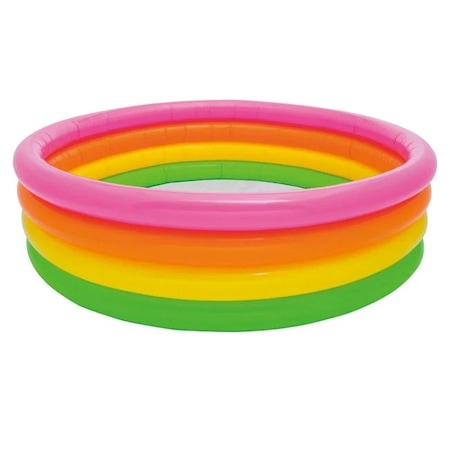 Piscina Gonflabila pentru Copii ,, Curcubeul Fericit'' , Usor de montat ,4 Inele gonflabile  , Instalare Rapida, Forma Rotunda ,Material PVC , Multicolora ,Dimensiune 168 x 46 cm+ kit Reparatie Cadou [3]