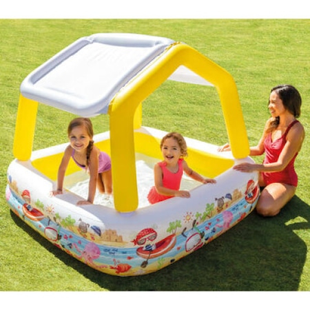 Piscina gonflabila patrata, cu acoperis, galben/alb, 157 x 157 x 122 cm [3]