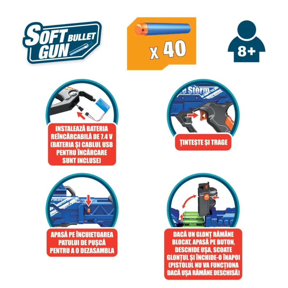 Pistol Mitraliera Blaze Zapp Storm  Soft Gun cu 40 gloante din burete moi [6]