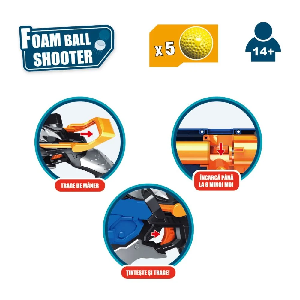 Pistol Top Gun Blaze Storm cu Raza Lunga de Actiune,  5x Bile Moi din Burete, Albastru [3]