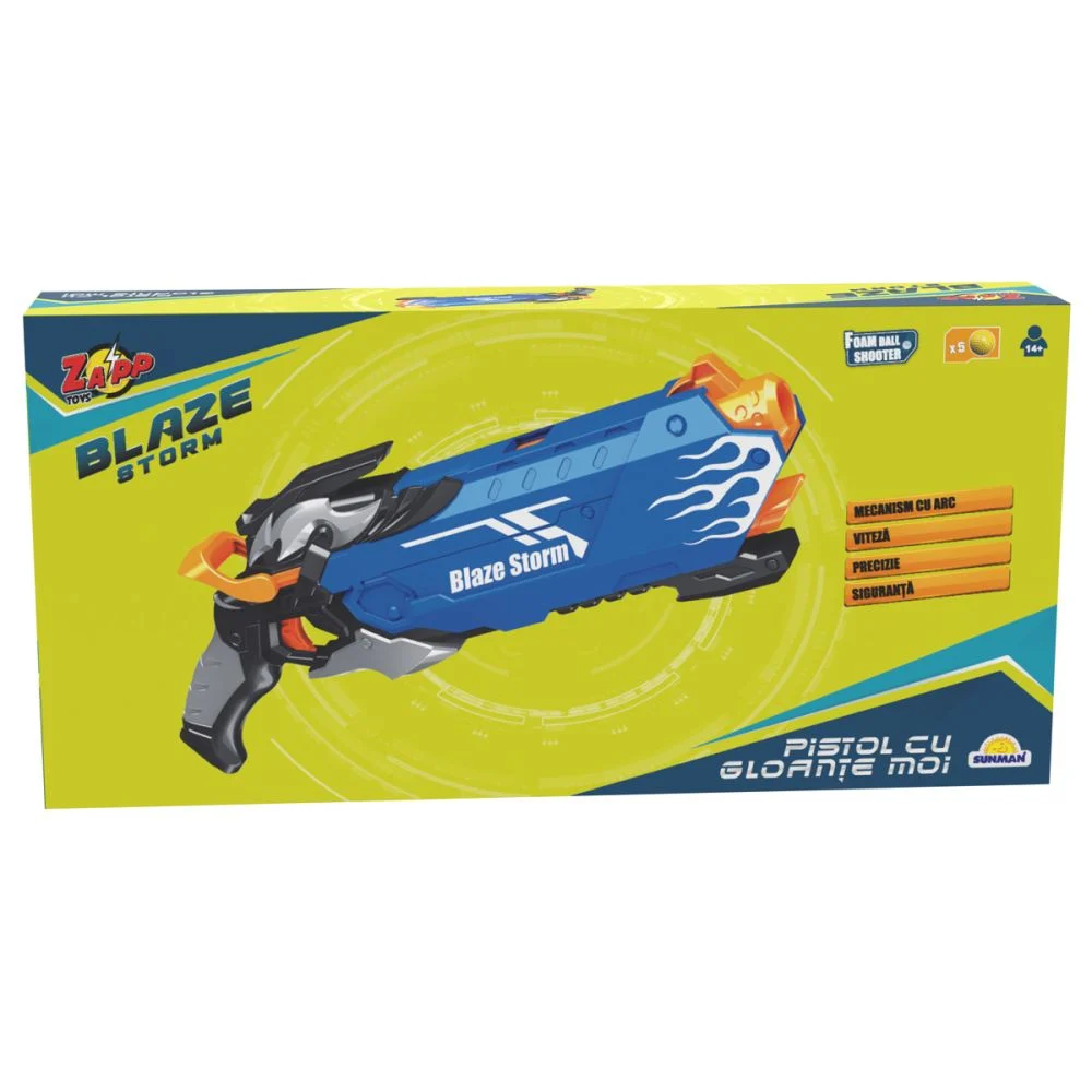 Pistol Top Gun Blaze Storm cu Raza Lunga de Actiune,  5x Bile Moi din Burete, Albastru [2]