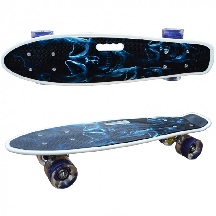 Placa skateboard, pennyboard cu roti silicon, LED, maner transport, 55 cm, Bleumarin [3]