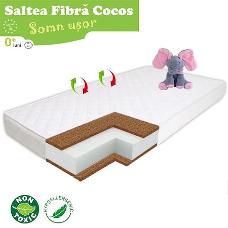 Saltea Copii Komfort My Dreams, 2x Straturi de Fibra Nuca de Cocos,  Husa Detasabila si Lavabila,  120x60x10 CM [4]