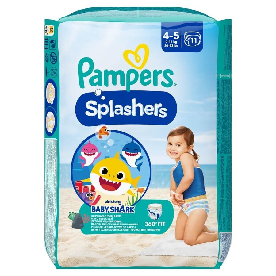 Scutece chilotel Bebelusi  pentru Apa - Bazin pentru Inot -Piscina - Strand - Mare,  Pampers Splashers Marimea 4, 9-15 kg, 11 buc/ Pachet [1]