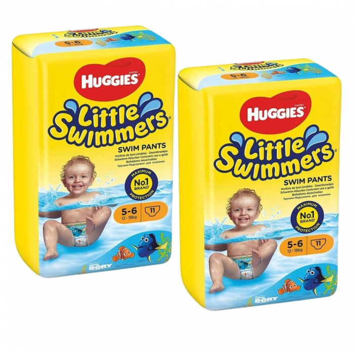 Scutece-chilotel pentru Apa, Bazin, Strand, Piscina, Huggies 5-6, 12-18 Kg, 2 pachete x 11, 22 bucati [1]