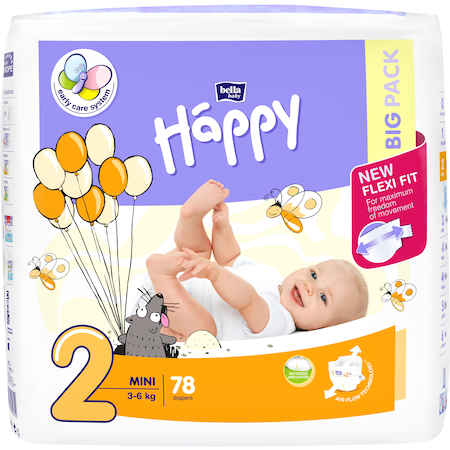 Scutece Happy Mini 2 Big Pack, 3-6 kg, 78 buc [1]