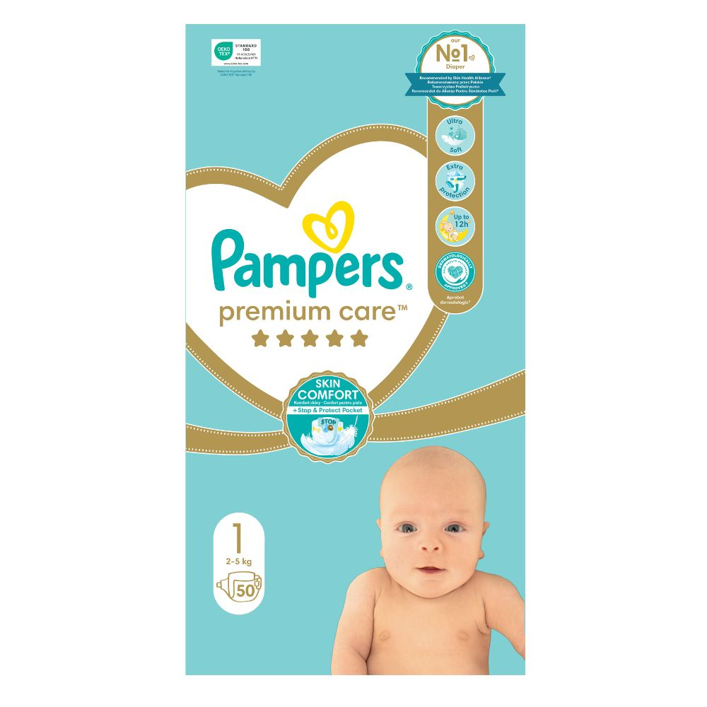 Scutece Pampers Premium Care Marimea 1, Nou Nascut, 2-5 kg, 52 buc - Testat Dermatologic [3]