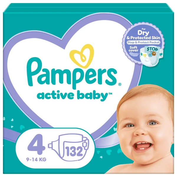 Scutece Pampers pentru copii Active Baby Mega Box Marimea 4  pentru 9 -14kg, 132 bucati / Bax - Testat Dermatologic [2]