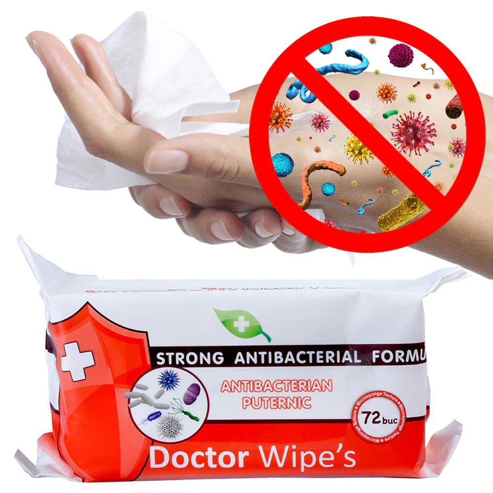 Servetele Umede Antibacteriene, Doctor Wipe's, cu Capac, 72 buc/set [1]
