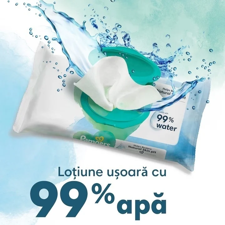 Servetele umede PAMPERS Harmonie Aqua, 0% plastic, 15 pachete, 720 buc [6]