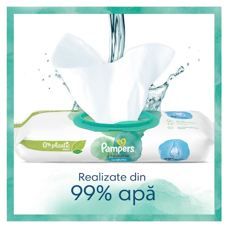 Șervețele  Umede Pampers Harmonie Aqua 24 Pachete x 48 Servețele = 1152 Servețele  pentru Bebeluși, protejează împotriva iritațiilor pielii, loțiune delicată cu 99% apă pura [3]