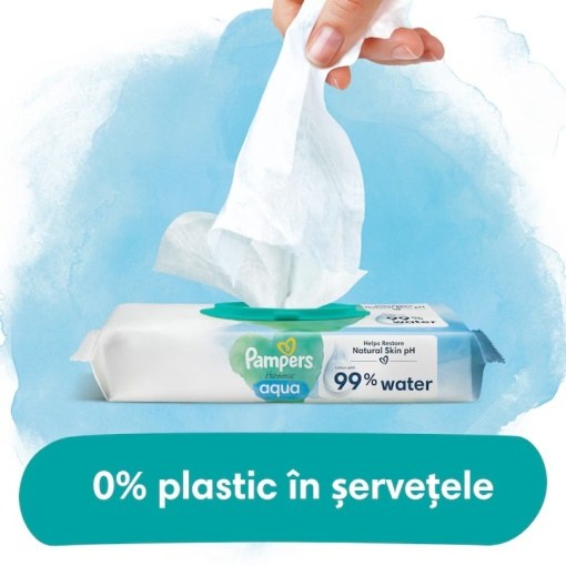 Șervețele  Umede Pampers Harmonie Aqua 24 Pachete x 48 Servețele = 1152 Servețele  pentru Bebeluși, protejează împotriva iritațiilor pielii, loțiune delicată cu 99% apă pura [9]
