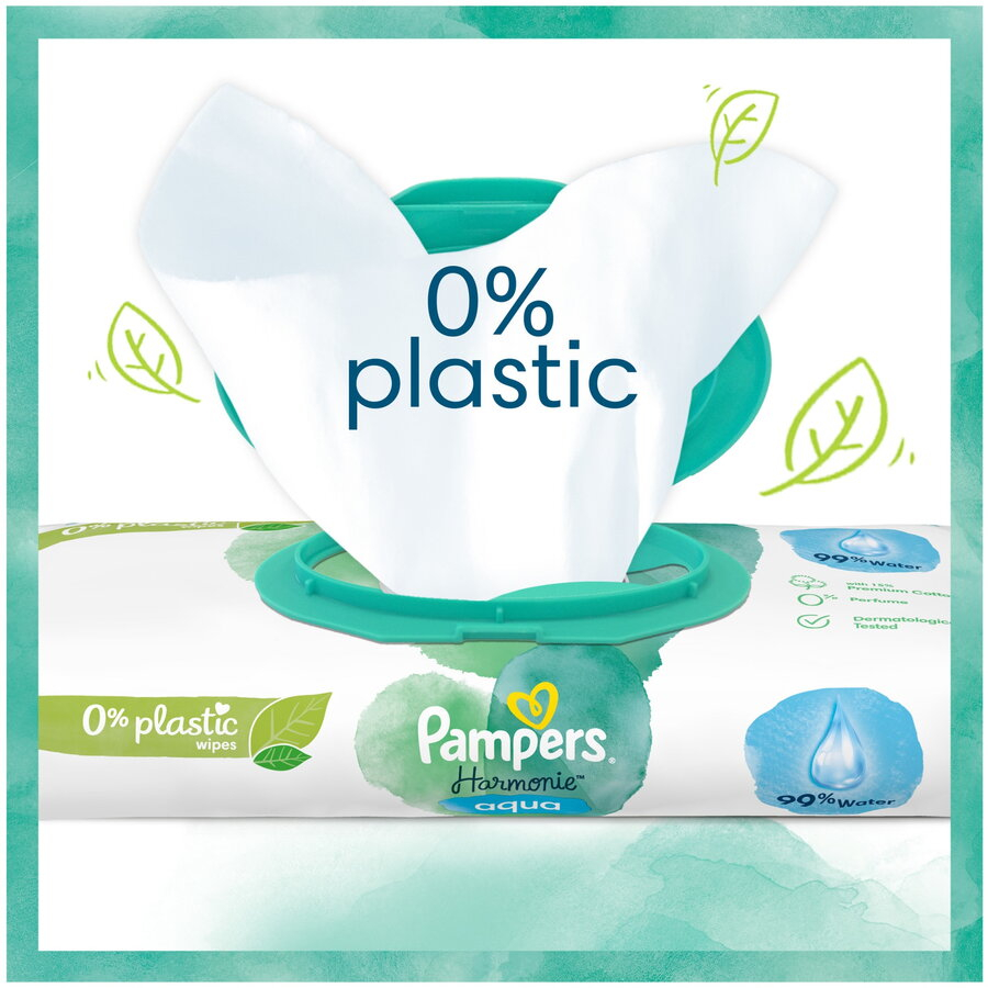 Servetele umede Pampers Harmonie Aqua, 0% plastic, 9 pachete x 48, 432 buc [2]