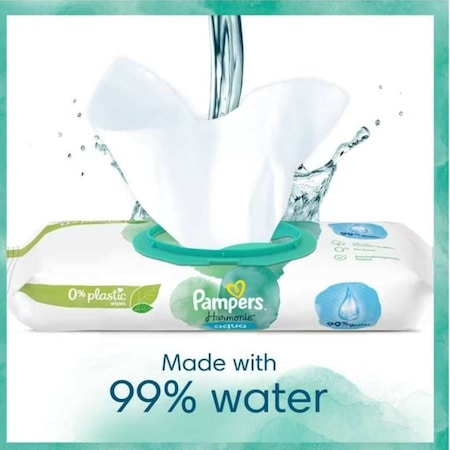 Șervețele Umede Pampers Harmonie Aqua 15 Pachete x 48 Servețele = 720 Servețele pentru Bebeluși, ajută la restabilirea pH-ului natural al pielii, loțiune delicată cu 99% apă pura [7]