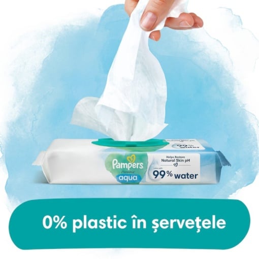 Șervețele Umede Pampers Harmonie Aqua 4 Pachete x 48 Servețele = 192 Servețele pentru Bebeluși, protejează împotriva iritațiilor pielii, loțiune delicată cu 99% apă pura [14]