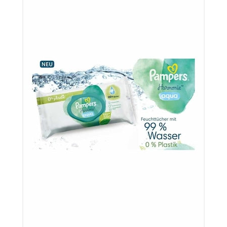 Șervețele Umede Pampers  Harmonie Aqua 6 Pachete x 48 Servețele = 288 Servețele pentru Bebeluși, protejează împotriva iritațiilor pielii, loțiune delicată cu 99% apă pura [10]