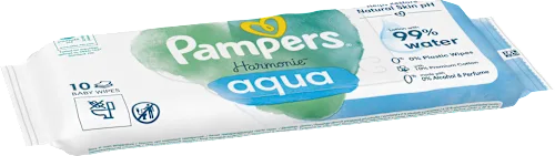 Servetele Umede Pampers Harmonie Aqua, Piele Sensibila, Curatare Delicata,  Fara Parfum cu Ingrediente Naturale, 10 BUC / Pak [10]