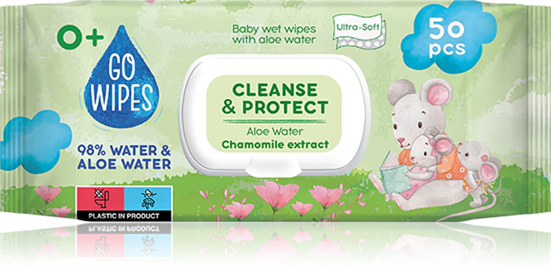 Servetele Umede pentru Copii  Cleanse & Protect  GoWipes  cu  98 % Apă  Purificata -  Aloe Vera si Musetel - 3× 50 buc - 150 buc [2]