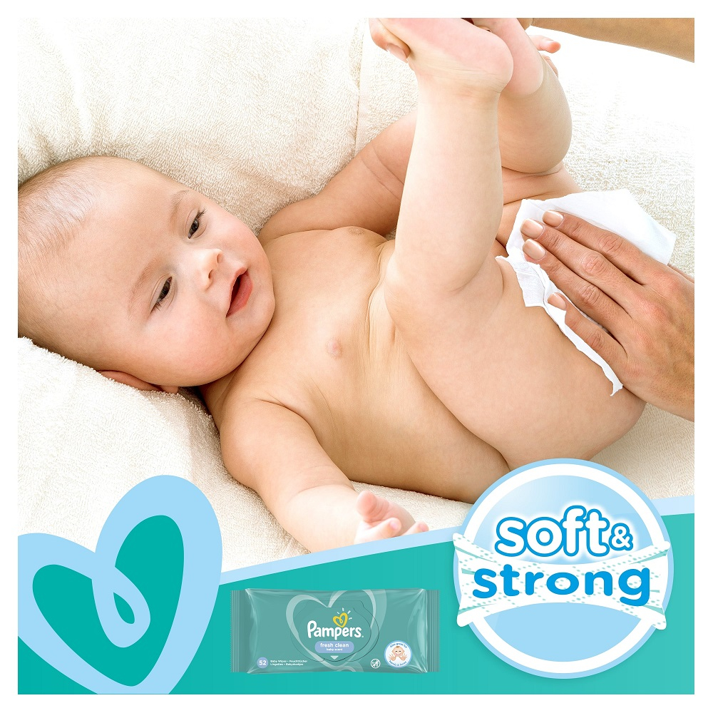 Set 12 pachete servetele umede a cate 52 bucati Pampers Fresh Clean, cu capacitatea de absorbtie ridicata [5]