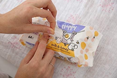 Set  Promo : 12 x 64 buc Servetele Umede Happy, Piele Sensibila cu Efect Antiinflamator si Lotiune Hidratanta Milk&Honey - Fara Alcool, PH Neutru, Mega Pack Economy,768 buc /Set [2]