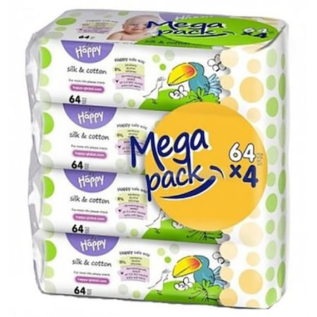 Set Servetele umede Happy Silk&Cotton - Mega Pack  Economy ,12 x 64 - 768 buc [3]