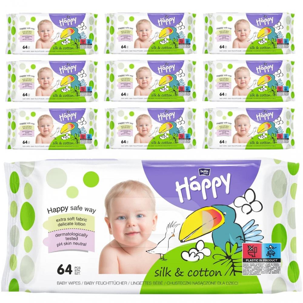 Set Servetele umede Happy Silk&Cotton - Mega Pack  Economy ,12 x 64 - 768 buc [2]