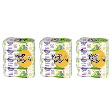 Set Servetele umede Happy Silk&Cotton - Mega Pack  Economy ,12 x 64 - 768 buc [1]