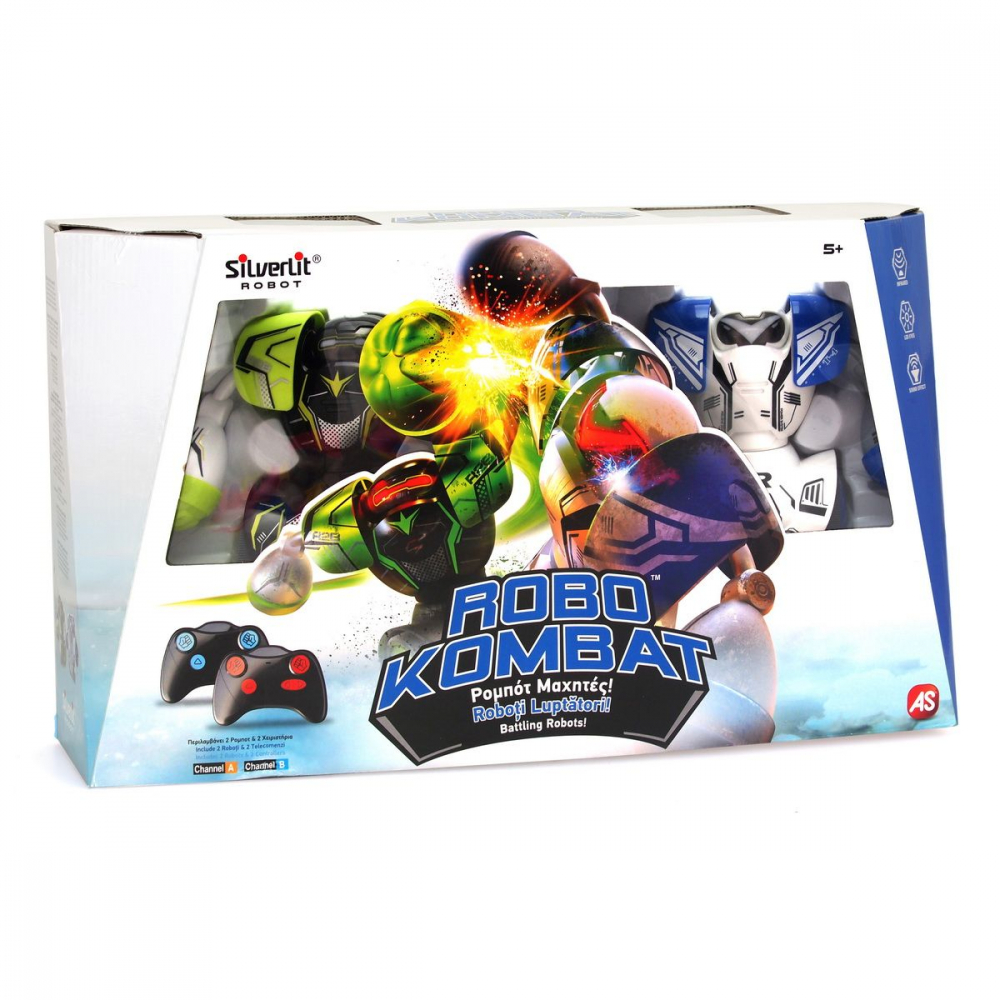 Set 2 Roboti Luptatori cu Pumni Puternici,  Inteligenta Artificiala si Telecomanda - SilverLit Robo Kombat Mega Robots Twin Pack - Set Albastru [6]