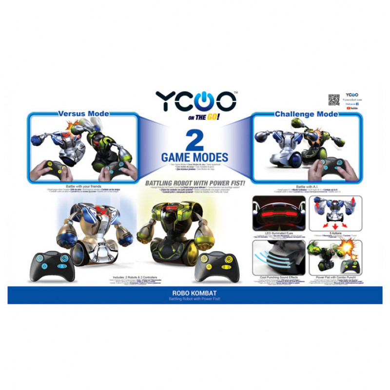 Set 2 Roboti Luptatori cu Pumni Puternici,  Inteligenta Artificiala si Telecomanda - SilverLit Robo Kombat Mega Robots Twin Pack - Set Albastru [5]