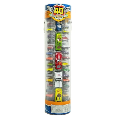 Set 40 Masinute Metalice  Die Cast Express Wheels 1:64 Pull Back in Tub de Plastic 45 Cm Inaltime, Multicolor [1]