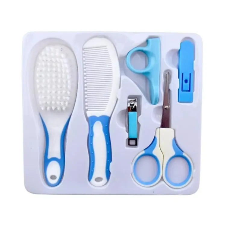 Set Complet de Ingrijire zilnică pentru Bebelusi , Unghii și Păr Perie de frumusețe, Pieptene și Set de Manichiură  6 Piese,  Albastru [2]