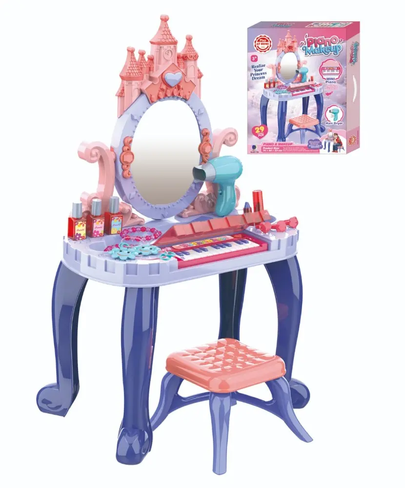 Set Complet pentru Fetite - Masa de Toaleta cu Pian pentru Printese , 29 Piese, 74x44x23 CM [10]