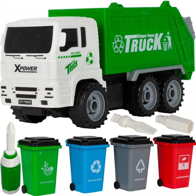 Set de Asamblare Constructii -  Masina de Gunoi cu Lumini si Sunete Reale - Build Your Own Truck , Surubelnita Inclusa, 24 cm, Alb/Verde [5]