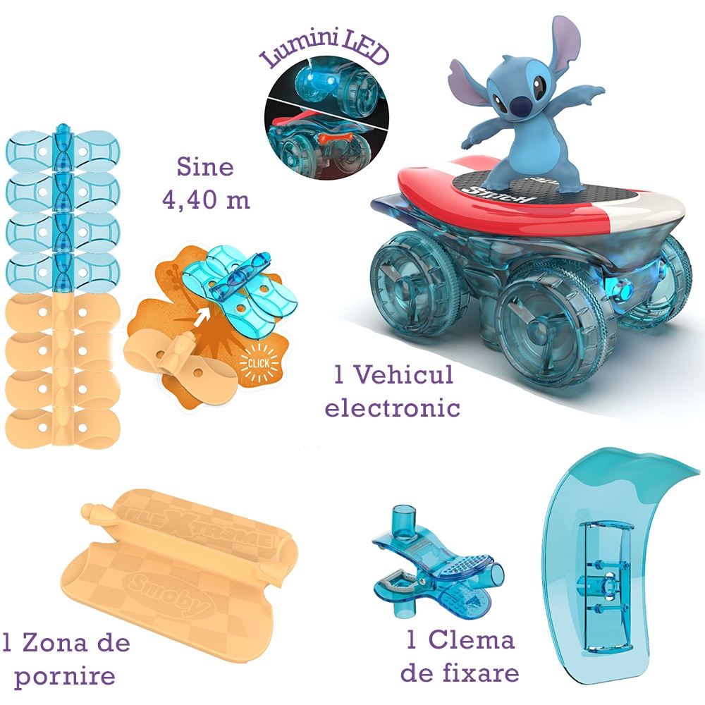 Set de Joaca Pista de Curse cu Masinuta Stitch Luminoasa - Disney Stitch Flextreme Discovery Track Set  - Reclama TV [2]