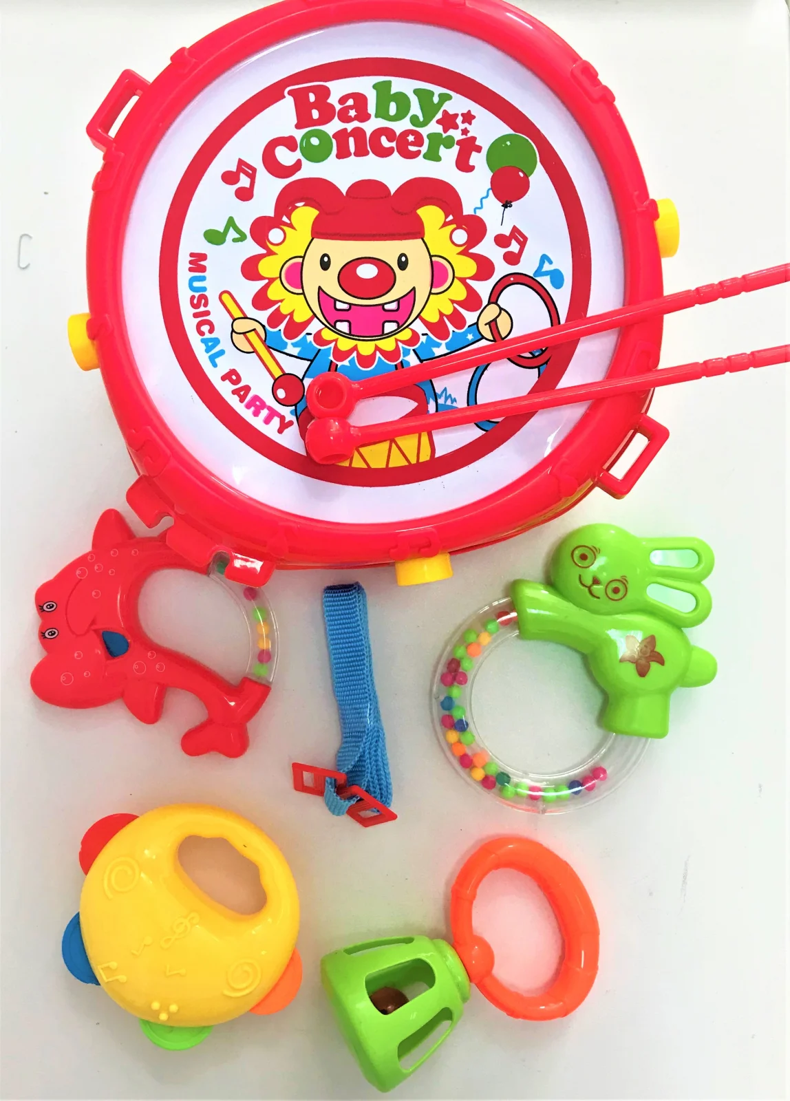 Set de Jucarii pentru Bebelusi , Tobita + 4 Tipuri diferite de Zornaitori, Plastic, Multicolor [3]