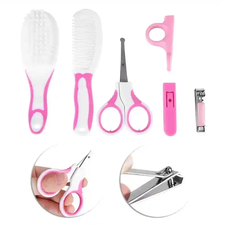 Set Kit Complet  Premium de Ingrijire zilnică pentru Fetite , Unghii și Păr,  Perie de frumusețe, Pieptene și Set de Manichiură  6 Piese,  ROZ [2]