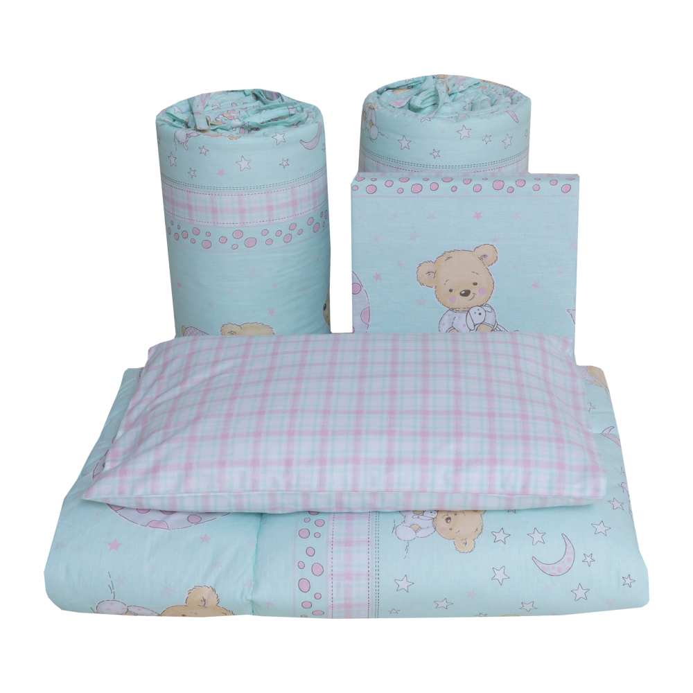 Set lenjerie bumbac 7 piese pentru saltea Bebelusi de 120 x 60 cm, Ursuleti, Royal Baby [2]