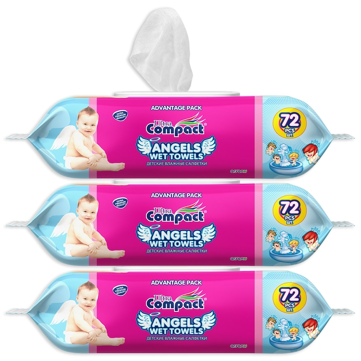 Set Mega Box Servetele Umede Fresh cu Capac -Baby  Angels  - 12 pachete x 72, 864 buc, Large 16x19cm [6]