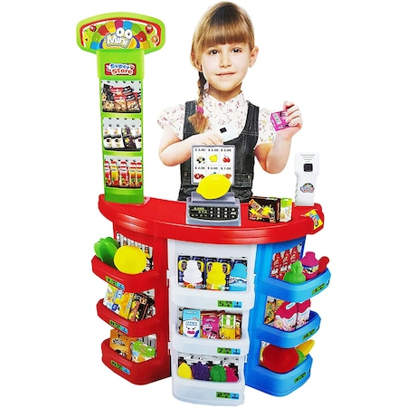 Set Mega Supermarket pentru Copii , Scaner electronic, Casa de marcat functionala , Sertar bani , 80 CM [2]