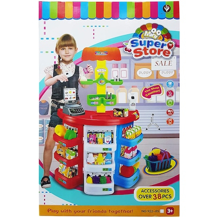 Set Mega Supermarket pentru Copii , Scaner electronic, Casa de marcat functionala , Sertar bani , 80 CM [1]