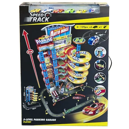 Set Parcare si Garaj  cu 5 Nivele : Rampe, Lift, Benzinarie, 5 Masinute Die Cast 1:64, 1 Elicopter, Heliport, Ascensor ,129 piese [3]