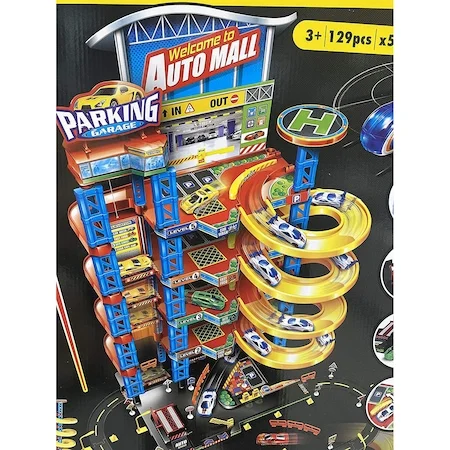 Set Parcare si Garaj  cu 5 Nivele : Rampe, Lift, Benzinarie, 5 Masinute Die Cast 1:64, 1 Elicopter, Heliport, Ascensor ,129 piese [2]