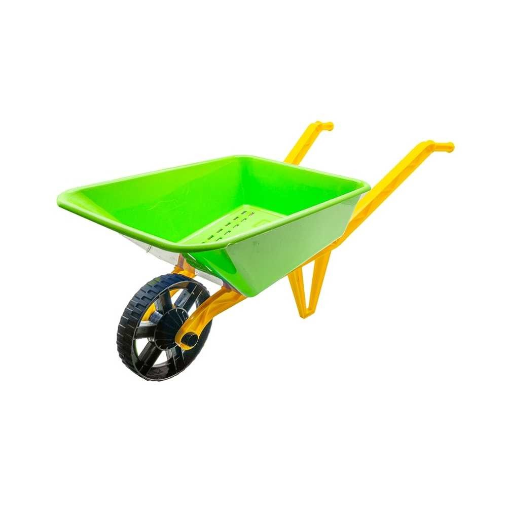 Set Roaba de Jucarie  Verde  pentru Copii, Cu Lopata Si Grebla Galbene ,3 piese, 69x29x25 cm [3]