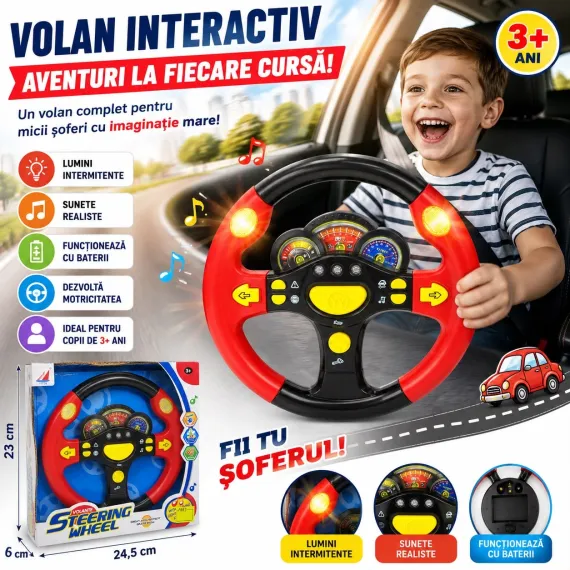 Simulator Volan de Jucarie pentru Copii cu Sunete si Efecte Luminoase, Rosu cu Negru [2]