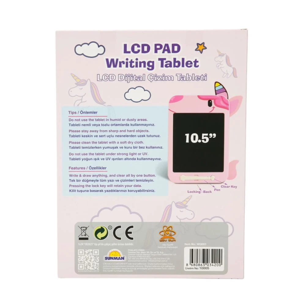 Tableta Grafica Digitala LCD, pentru Scris si Desen, Edu Sun, 10.5 inch,  Model Unicorn, Roz [4]